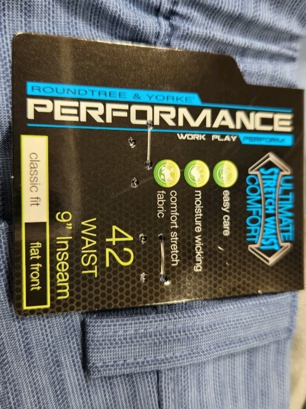 Roundtree Yorke Mens Size 42 Performance Flat Front Shorts Classic Fit Blue 05